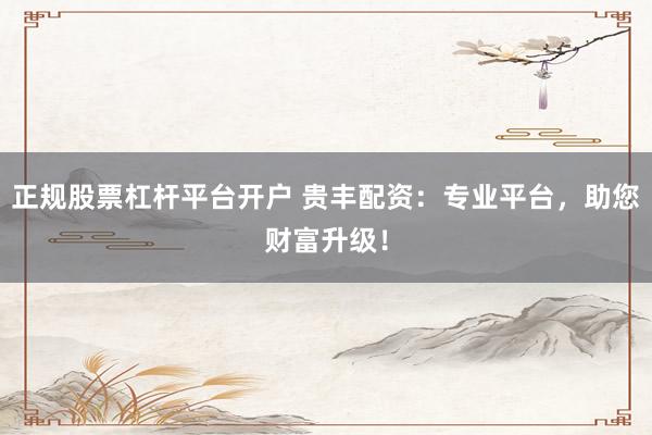 正规股票杠杆平台开户 贵丰配资：专业平台，助您财富升级！