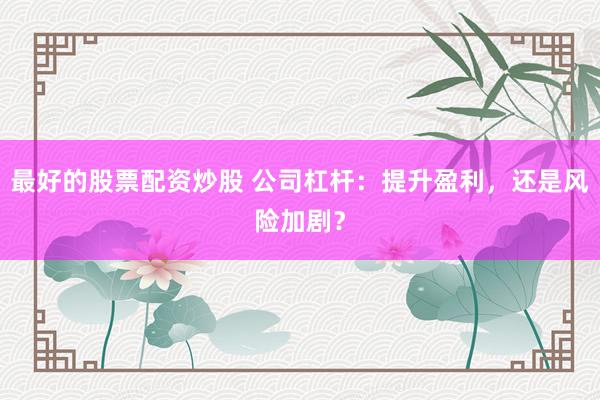 最好的股票配资炒股 公司杠杆：提升盈利，还是风险加剧？