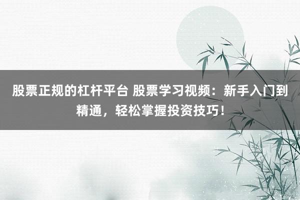 股票正规的杠杆平台 股票学习视频：新手入门到精通，轻松掌握投资技巧！