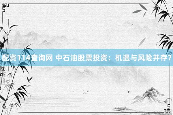 配资114查询网 中石油股票投资：机遇与风险并存？