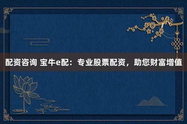 配资咨询 宝牛e配：专业股票配资，助您财富增值